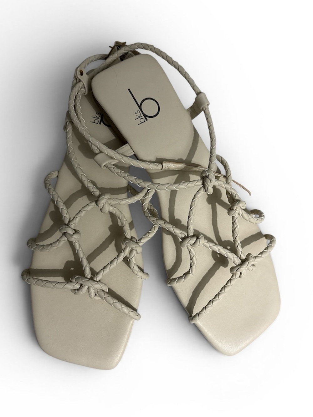 Braided Strappy Flat Sandals - Beige size 9 W